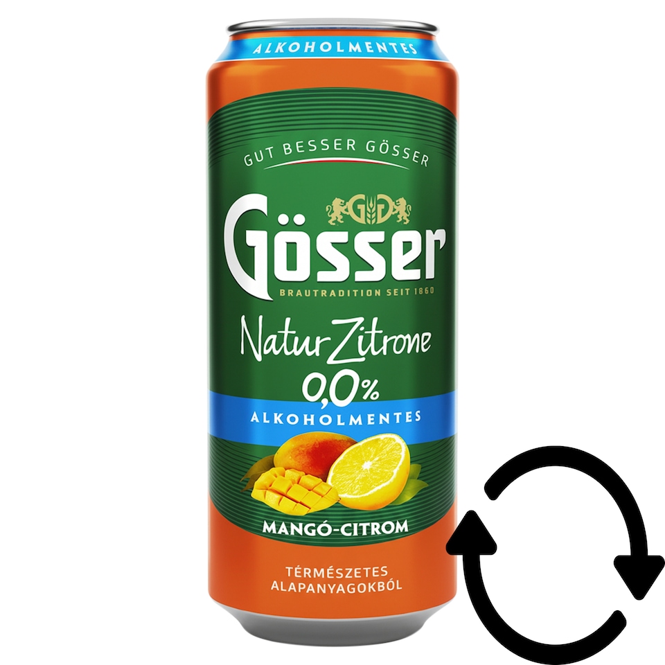 Gösser Natur Zitrone mangó-citrom ízű alkoholmentes sörital 0,0% 500 ml