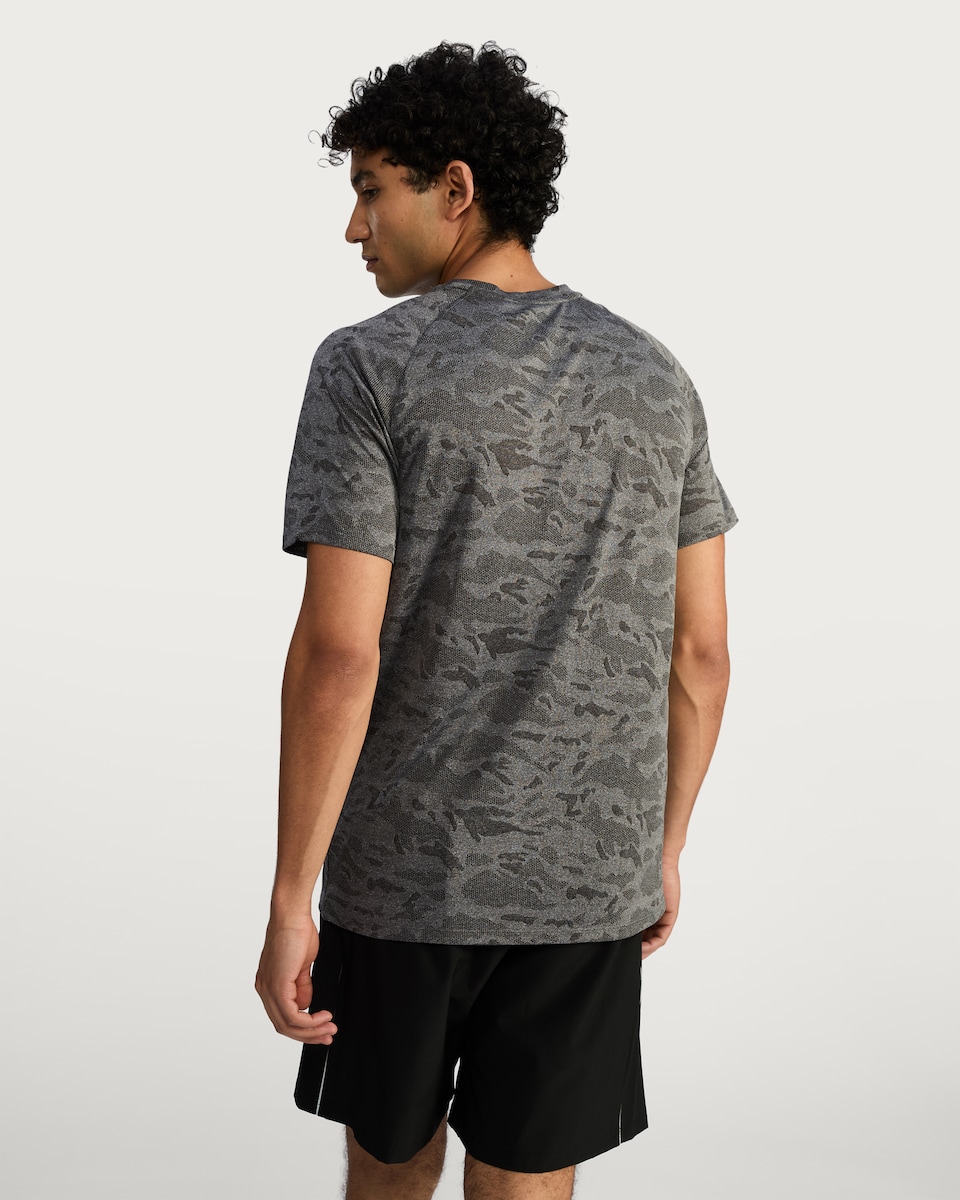 image 1 of F&F Active Camouflage Print Short Sleeved Running T-Shirt in Grey