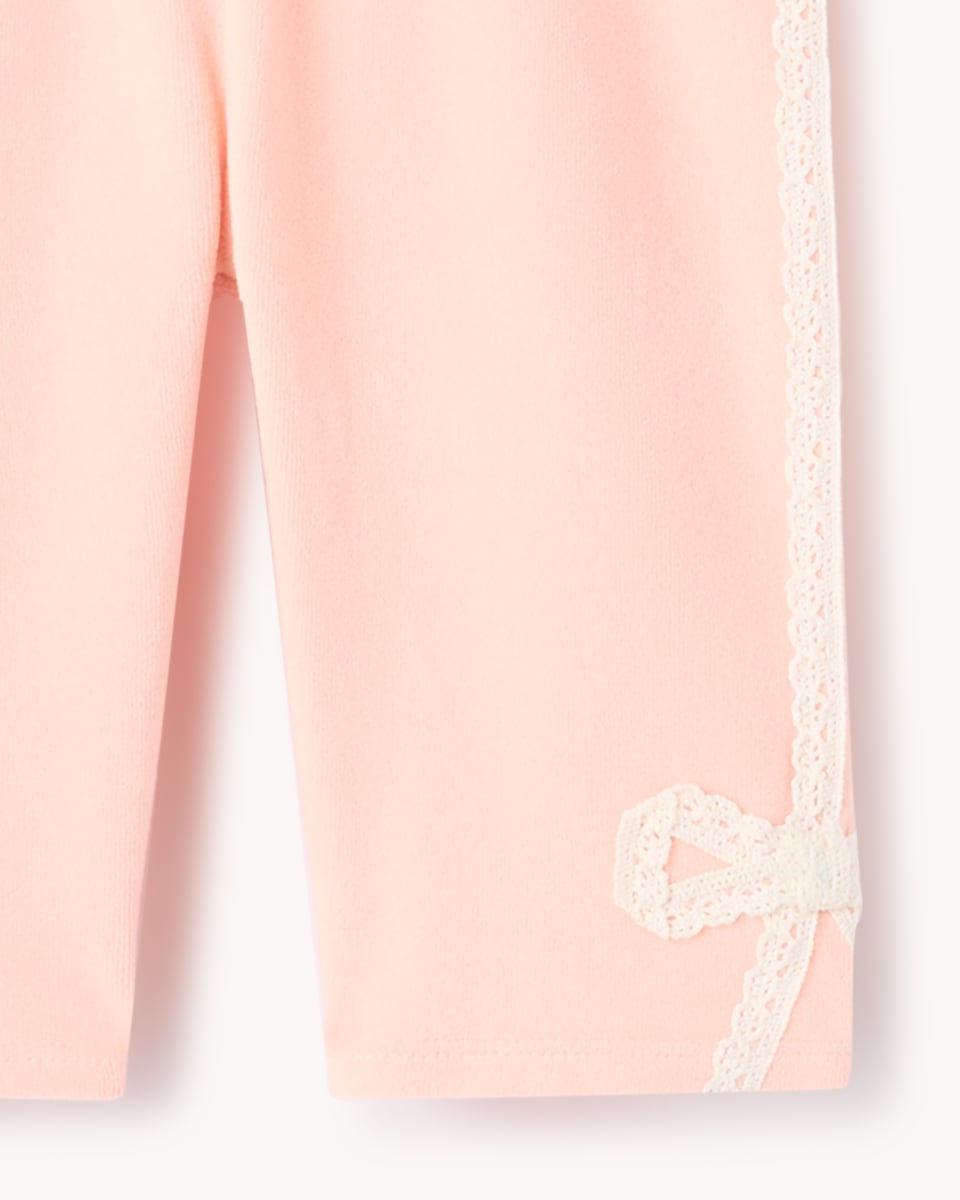 image 1 of F&F Baby Velour Bow Top & Bottom Set in Pink