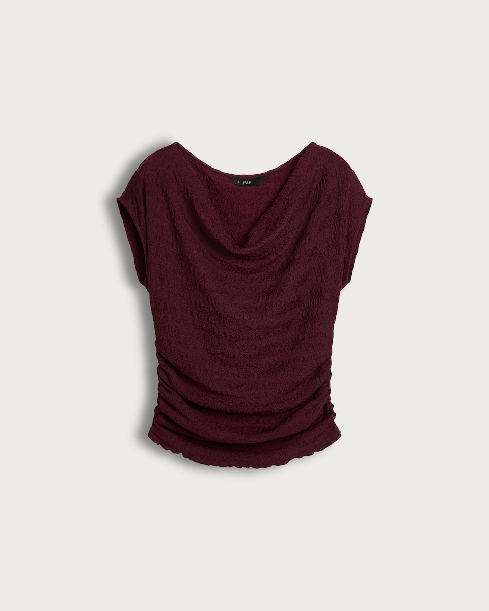 F&F Cowl Neck Cap Sleeved Co-ord Top in Burgundy
