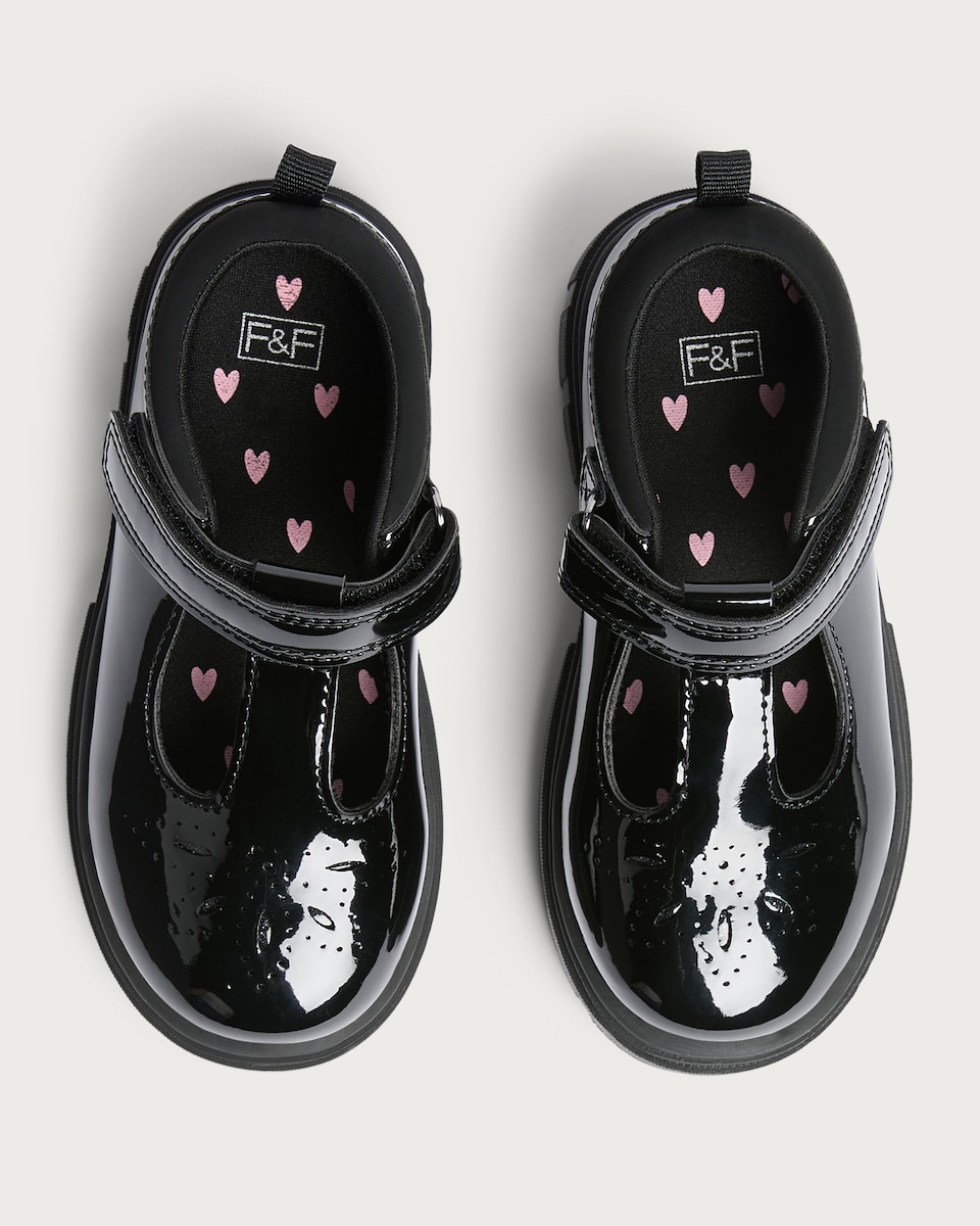 image 1 of F&F School Girls Patent T Bar Shoes in Black