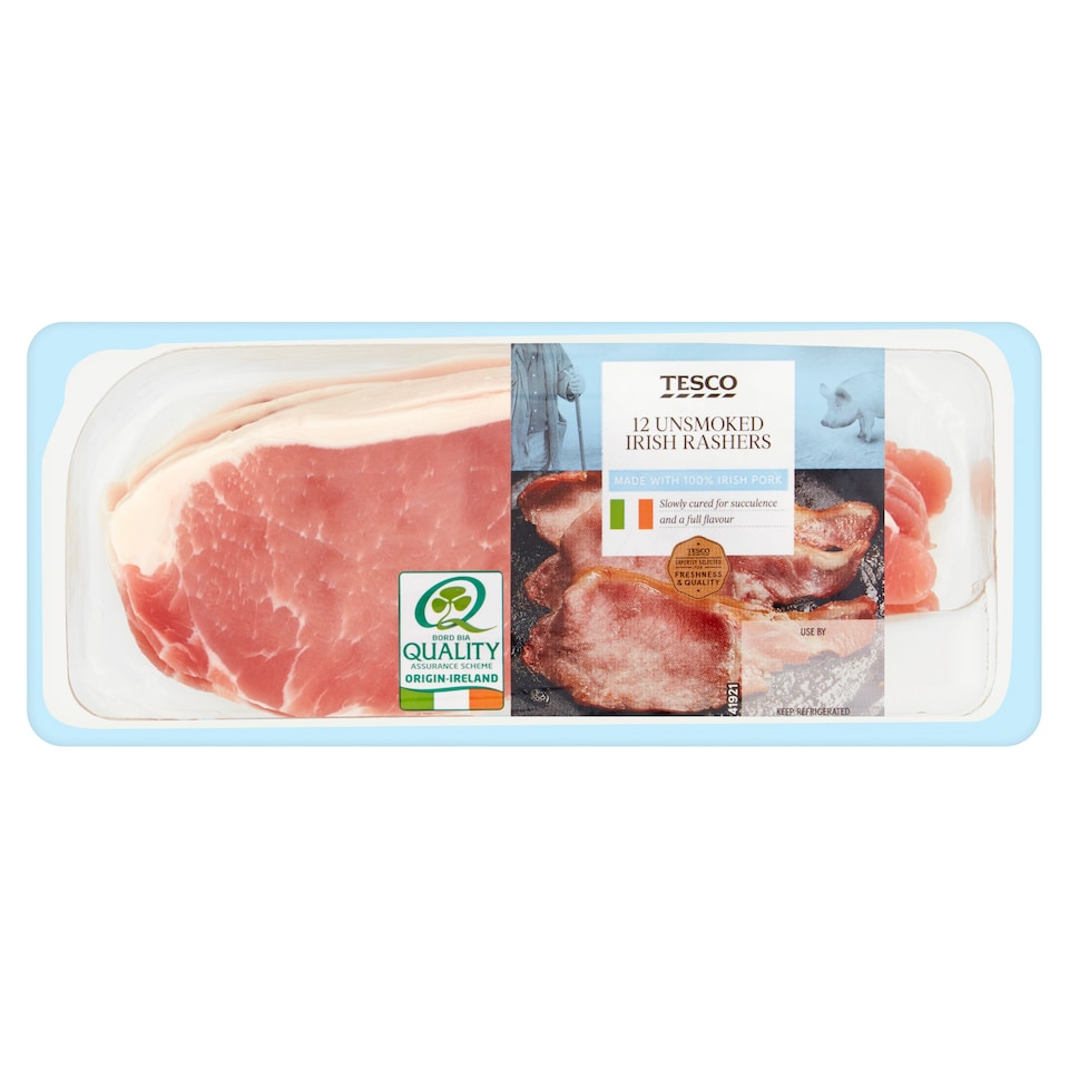 Tesco Irish Unsmoked Back Bacon Rashers 502G