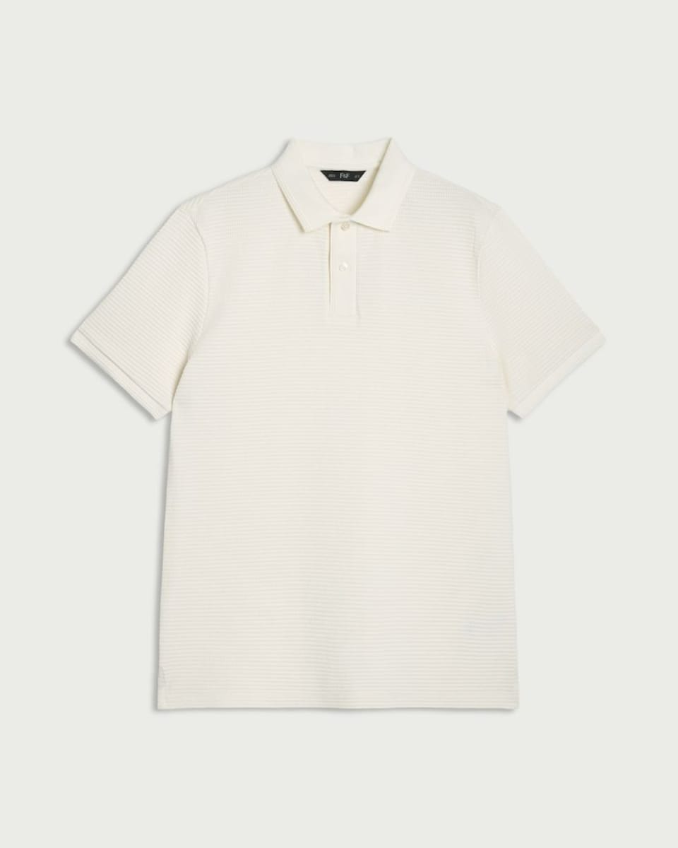 image 1 of F&F Cotton Rich Textured Polo Shirt in Ecru
