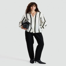 F&F Satin Stripe Print Button Up Shirt in Khaki