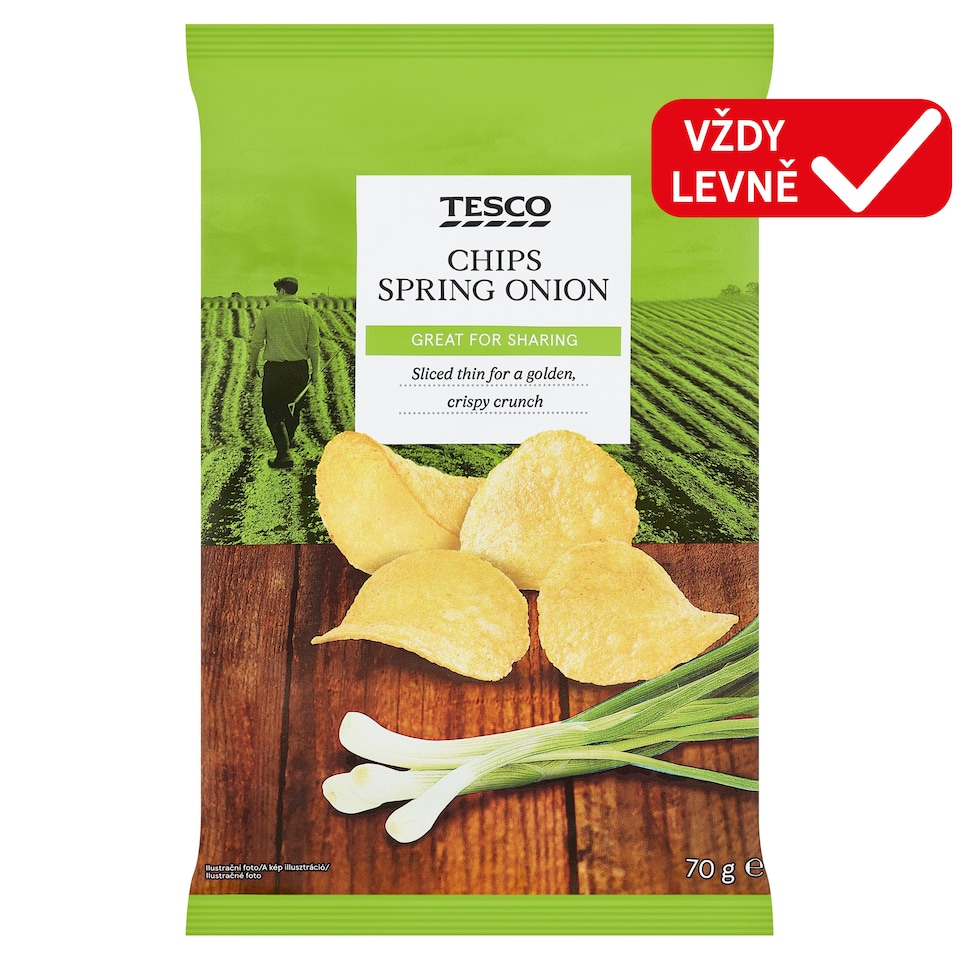 Tesco Bramborové lupínky smažené s příchutí jarní cibulky 70g