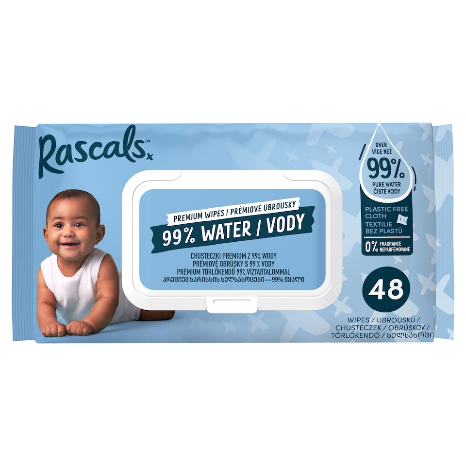 Rascals Premium törlőkendő 99% víztartalommal 48 db  1. kép
