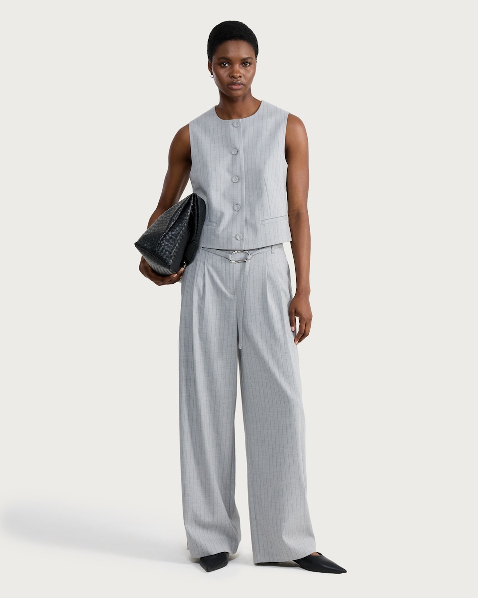 image 1 of F&F Pinstripe Wide Leg Trousers in Grey