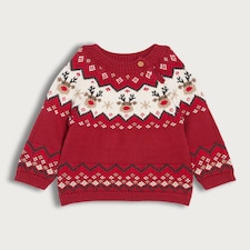 F&F Baby Pure Cotton Knitted Reindeer Fair Isle Jumper in Red