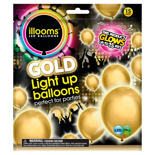 Illoom Gold Light Up Balloons 15Pk Tesco Groceries