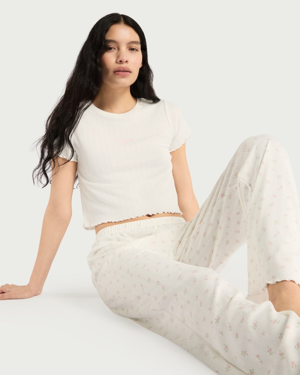image 1 of F&F 2-Piece Top and Bottoms Pyjama Set in Multi White