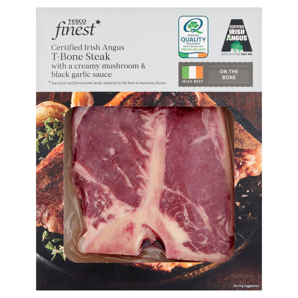 Tesco Finest Certified Irish Angus T-Bone Steak With A Creamy Mushroom & Black Garlic Sauce 290g