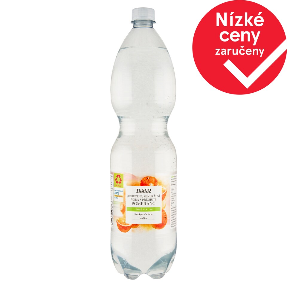 Tesco Ochucená minerální voda s příchutí pomeranč jemně perlivá 1,5l