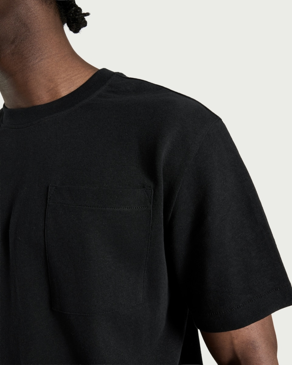 image 1 of F&F Edit Linen Rich Crew Neck T-Shirt in Black