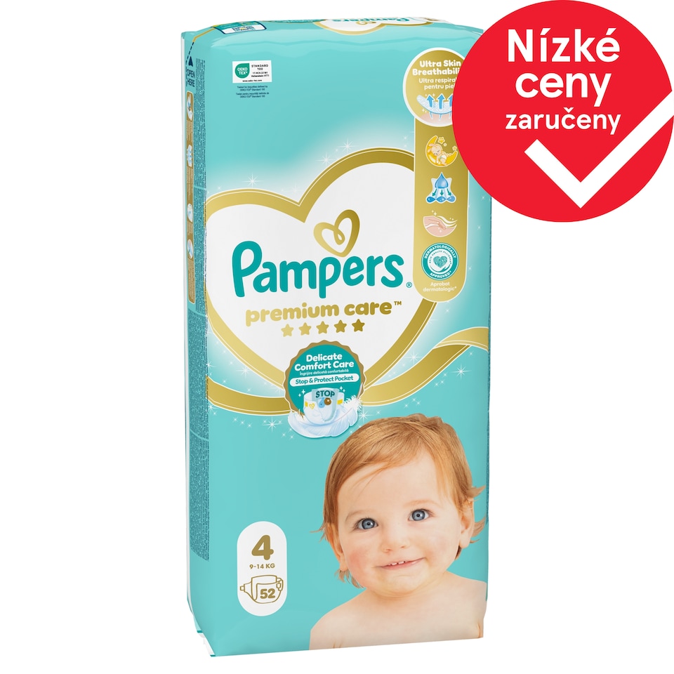 Obrázek 1 pro produkt Pampers Premium Care Velikost 4, 52 Dětské Plenky, 9kg-14kg