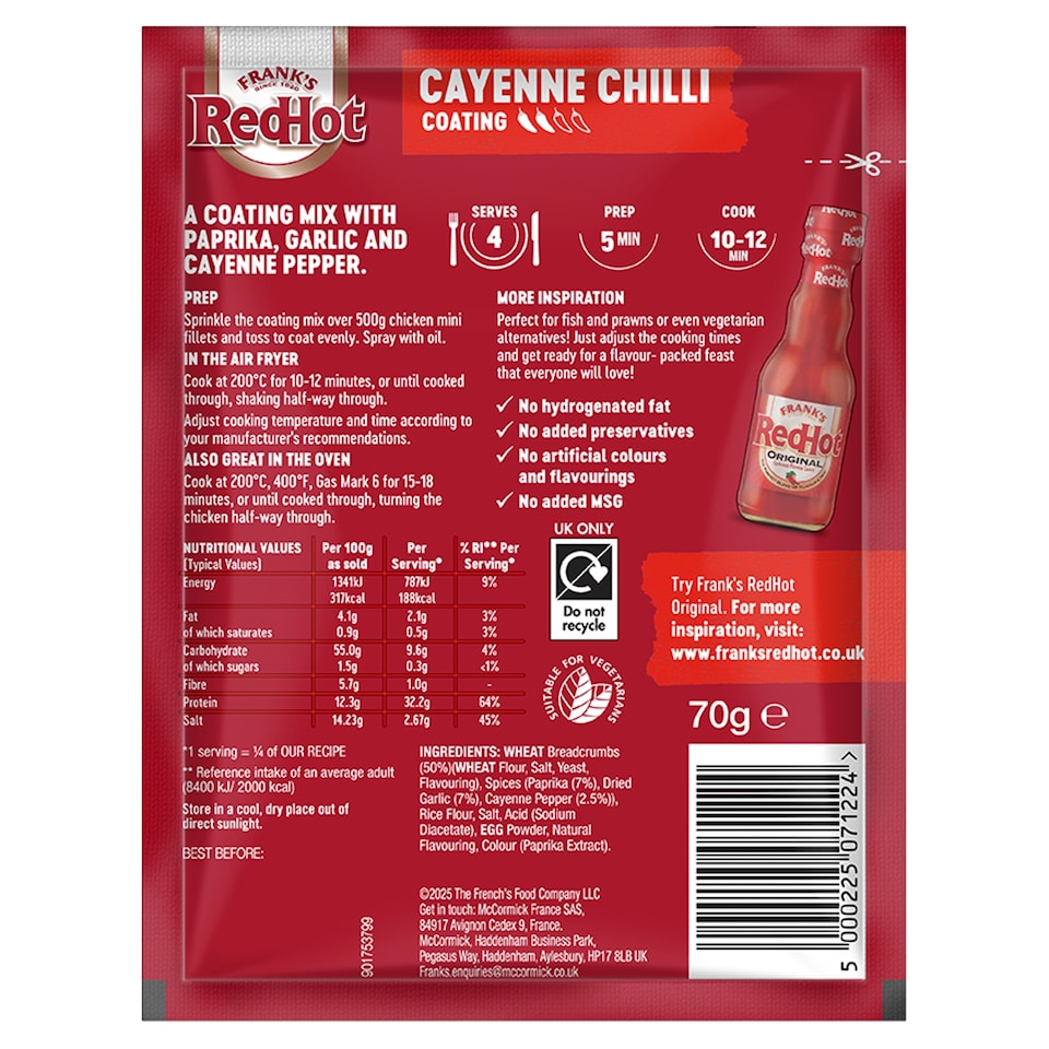 image 1 of Frank's RedHot Crunch Cayenne Chilli 70g