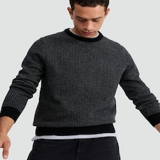 F&F Lambswool Stripe Print Crew Neck Jumper in Black