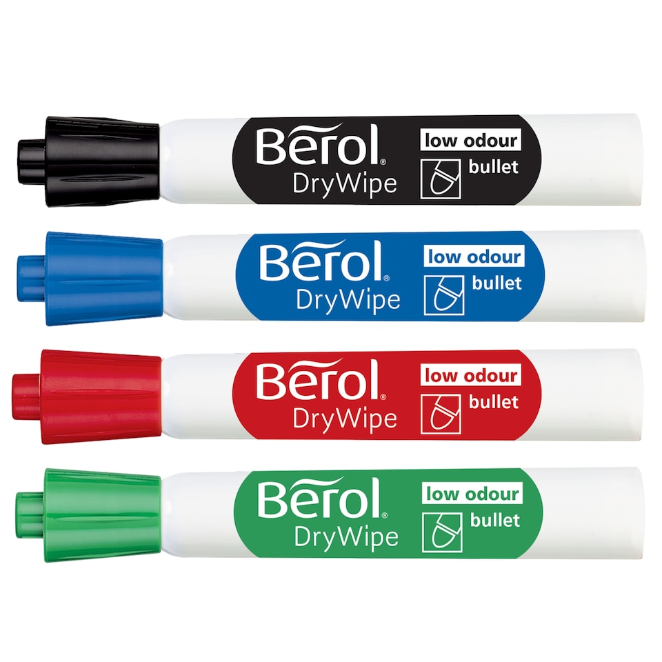 image 1 of Berol Dry Wipe Whiteboard Markers, Bullet Tip, 4 Count
