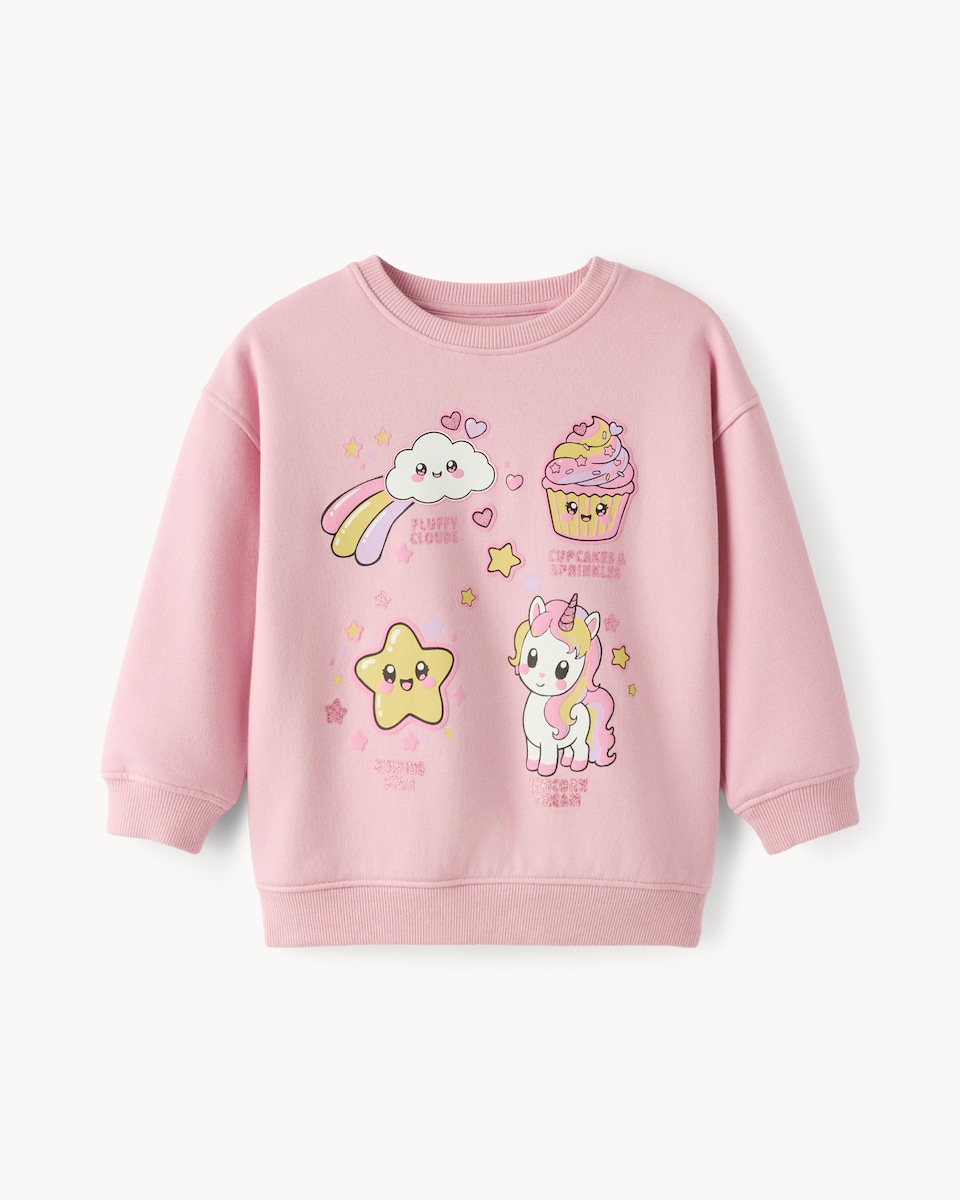 image 1 of F&F Girls Cotton Rich Unicorn Sweatshirt in Multi