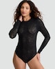 image 1 of F&F Contour Animal Lace Long Sleeved Bodysuit in Black