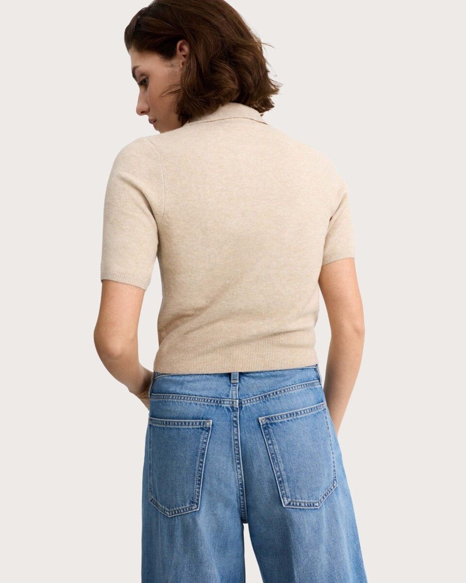 image 1 of F&F Button Up Short Sleeved Cardigan in Stone