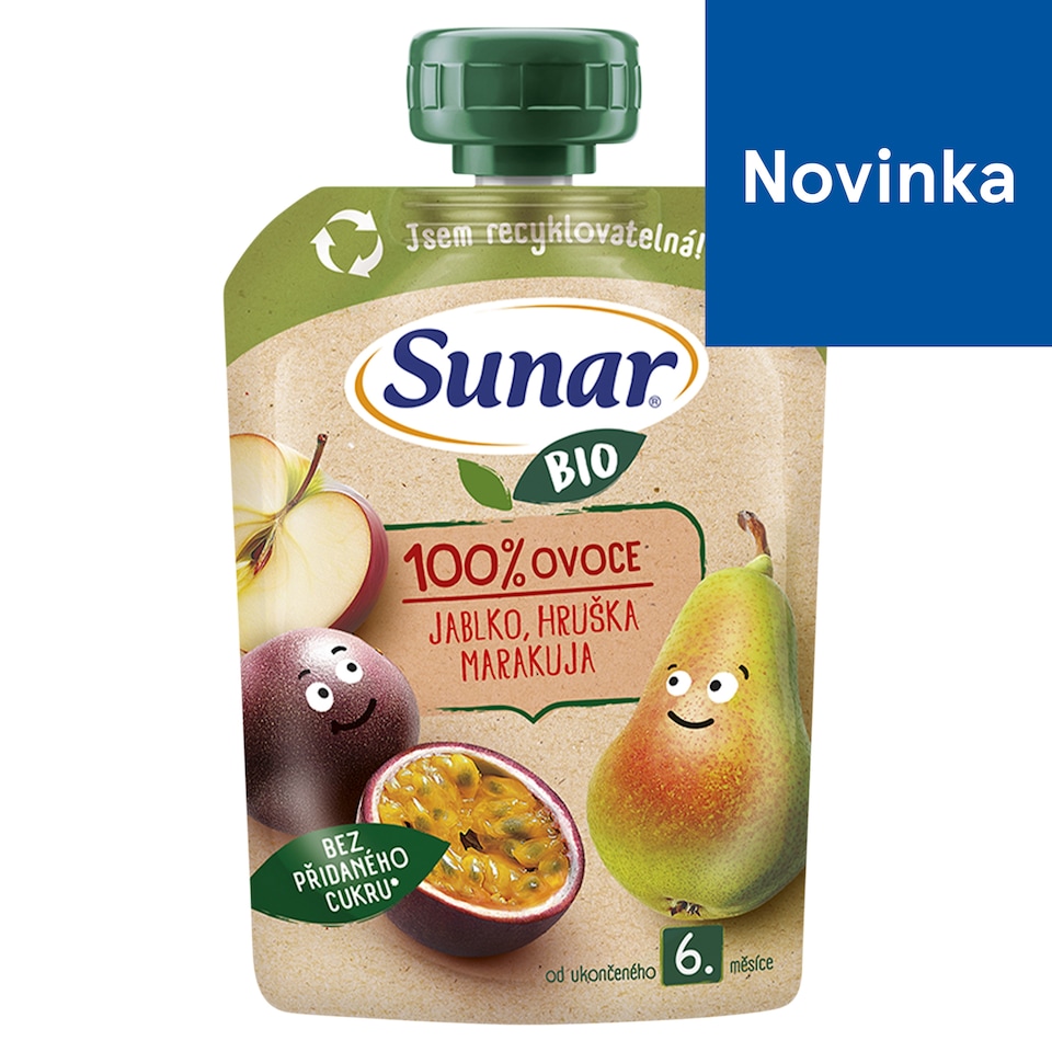 obrázok 1 z Sunar BIO ovocná kapsička Jablko, hruška, marakuja 6m+, 100 g