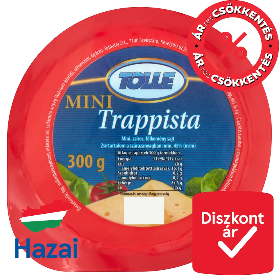 Tolle Mini zsíros, félkemény trappista sajt 300 g  1. kép