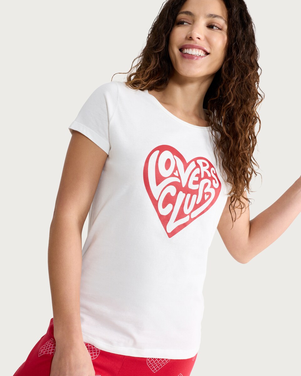 image 1 of F&F Pure Cotton Lovers Club Pyjama Set in Multi Red