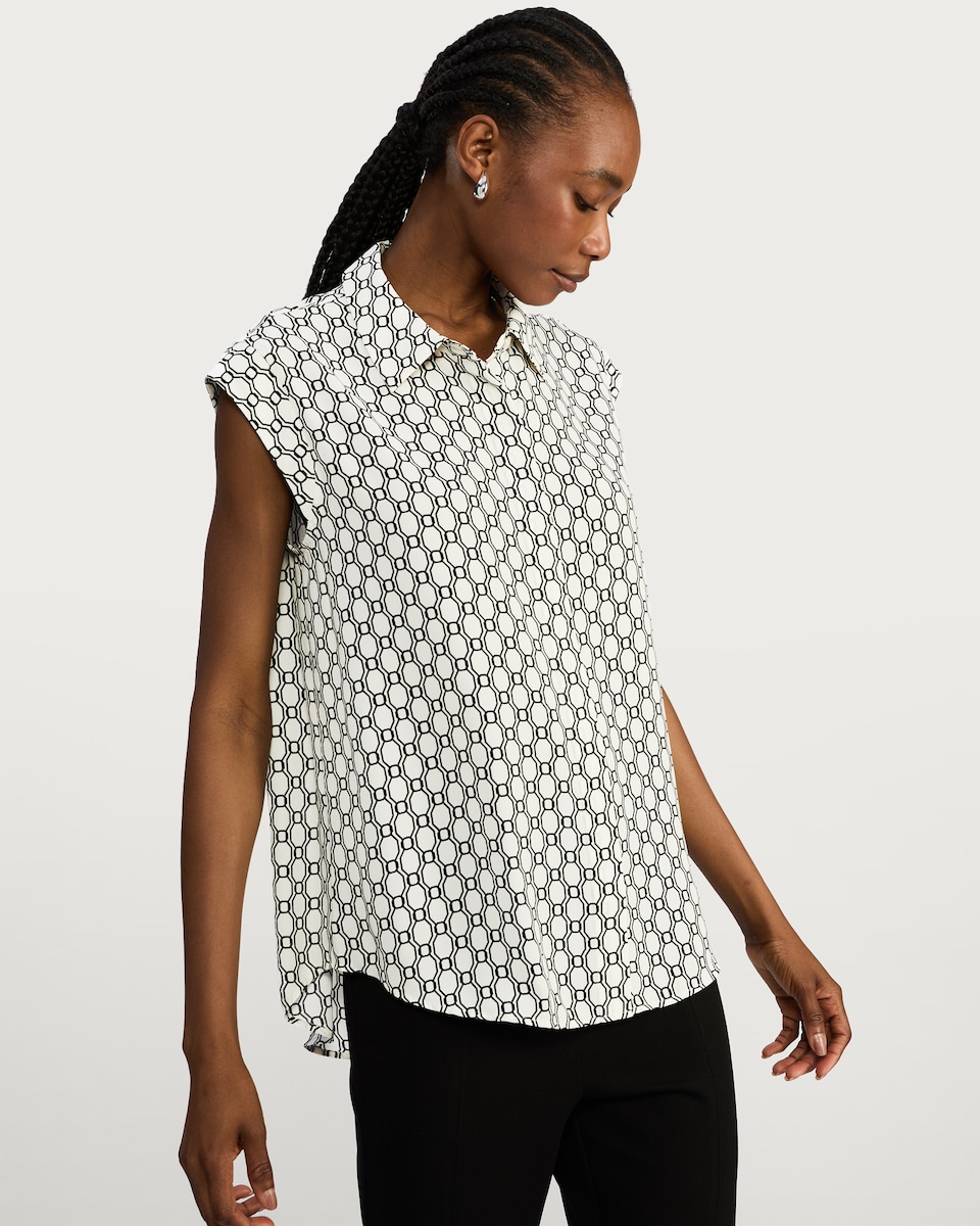 image 1 of F&F Geometric Print Sleeveless Blouse in Ivory