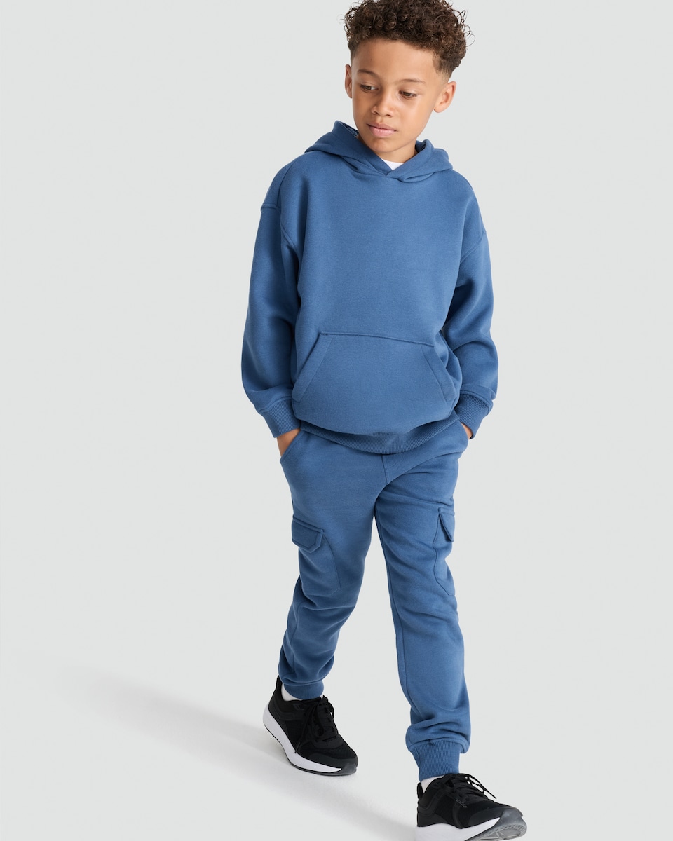 image 1 of F&F Boys Cotton Rich Kangaroo Pocket Hoodie in Blue