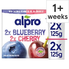Alpro Blueberry & Cherry Soya Dairy Free Yoghurt Alternative 4x125g