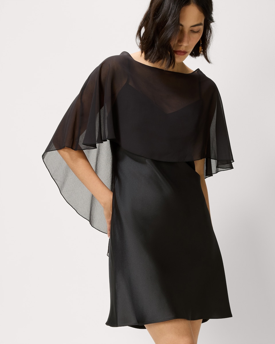 image 1 of F&F Satin Cape Mini Dress in Black