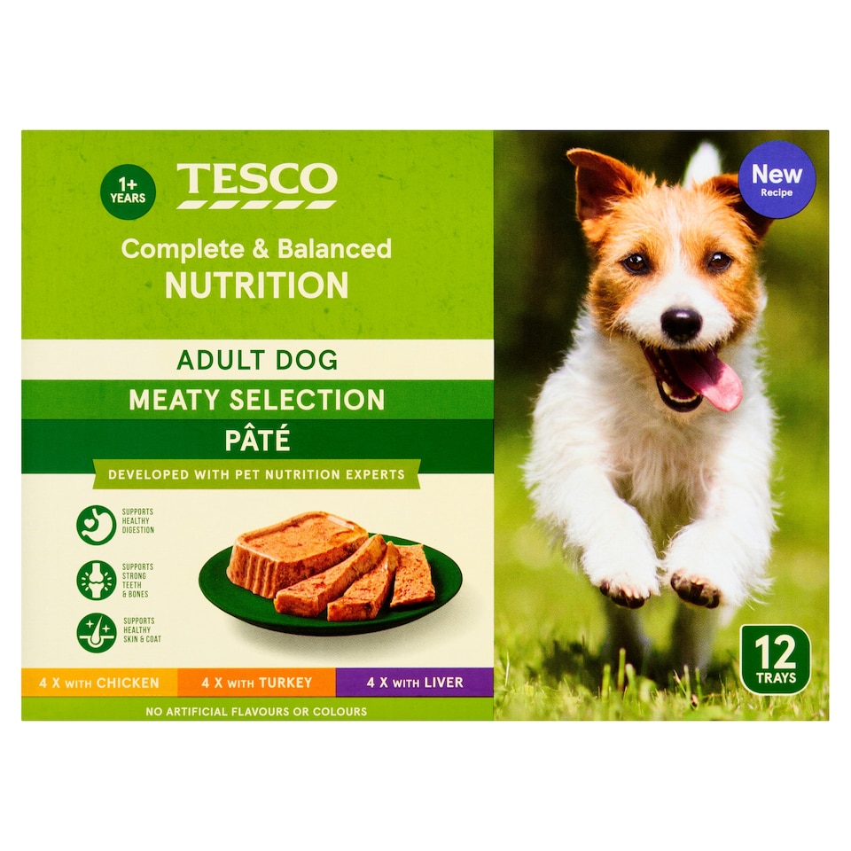 image 1 of TESCO ADULT DOG MEATY PATE SELECTION 12X150G 