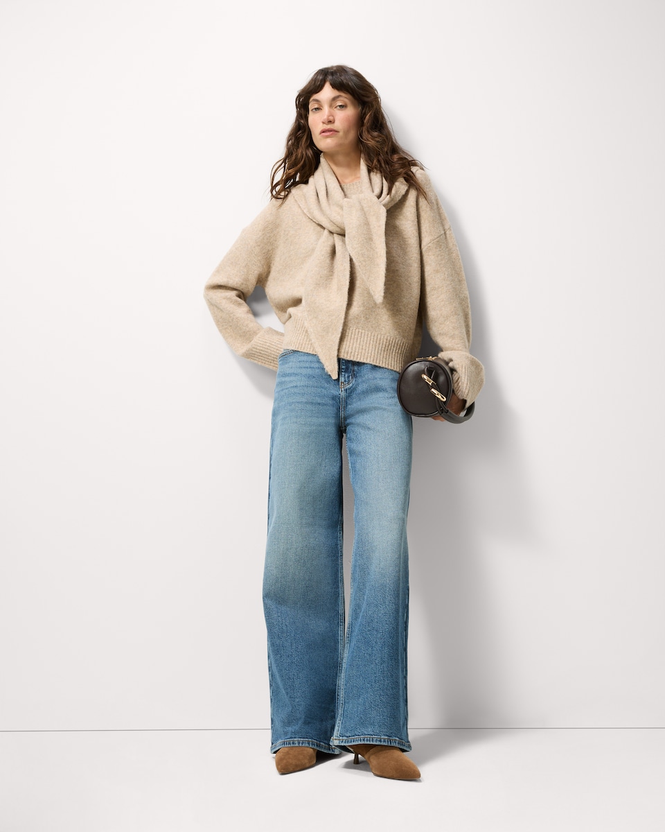 image 1 of F&F Scarf Neck Knitted Jumper with Wool in Neutral