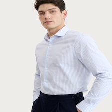 F&F Pure Cotton Slim Fit Stripe Print Button Down Shirt in Blue