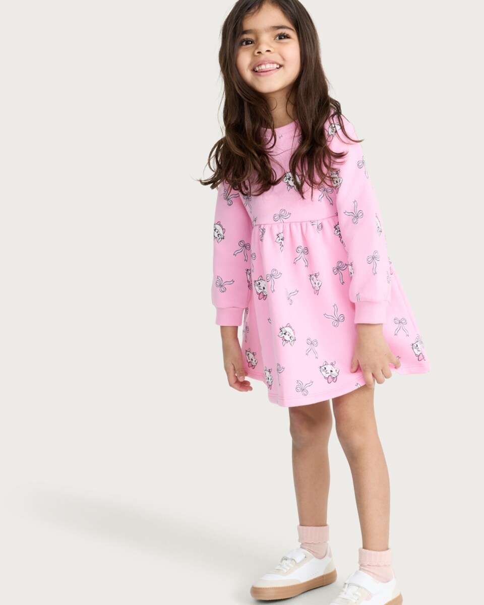 image 1 of Disney The Artistocats Cotton Rich Marie Bow Print Long Sleeved Sweater Dress in Pink