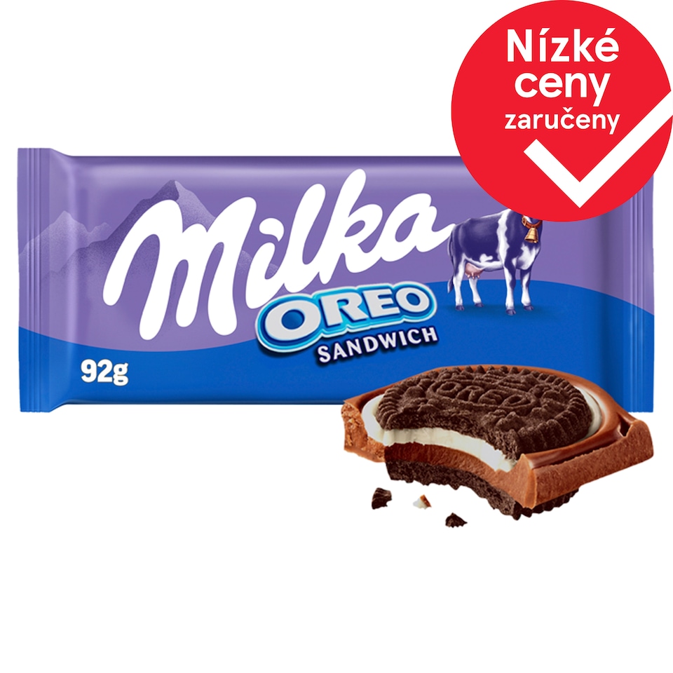 Milka čokoláda Oreo Sandwich mléčná čokoláda a sušenky 92g