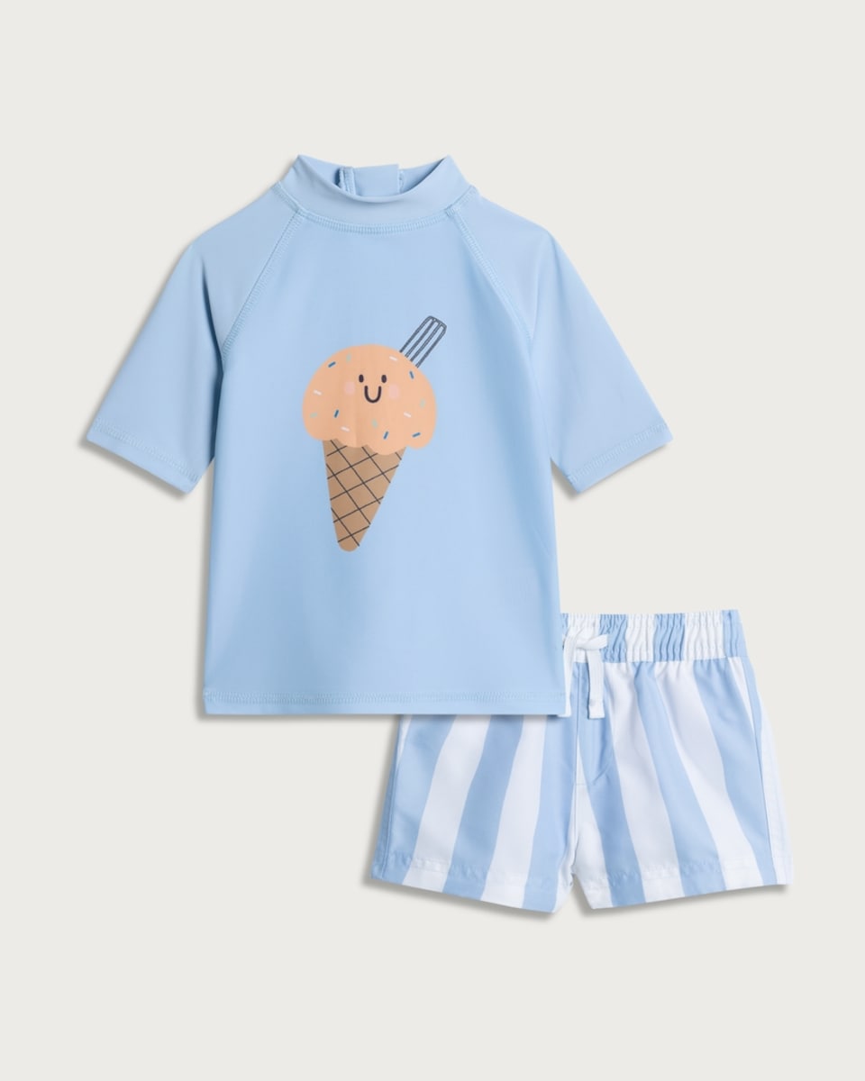 F&F Baby 2-Piece Rash Vest and Shorts Set in Blue