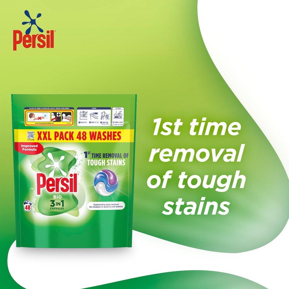 image 1 of Persil Bio 3 in 1 Laundry Washing Detergent Capsules 48 Washes 1012.8g