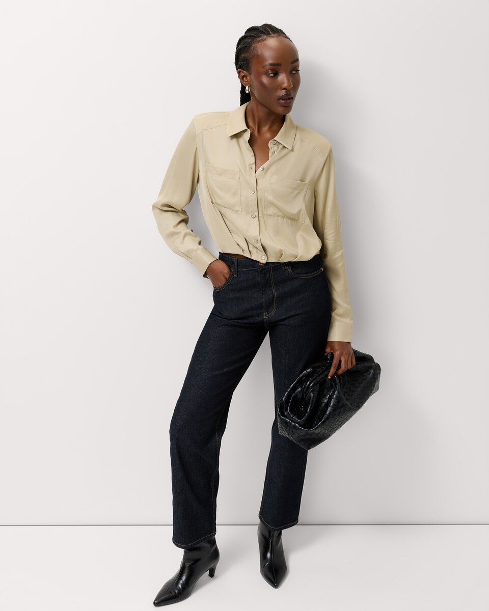 image 1 of F&F Striped Shoulder Pad Shirt in Stone
