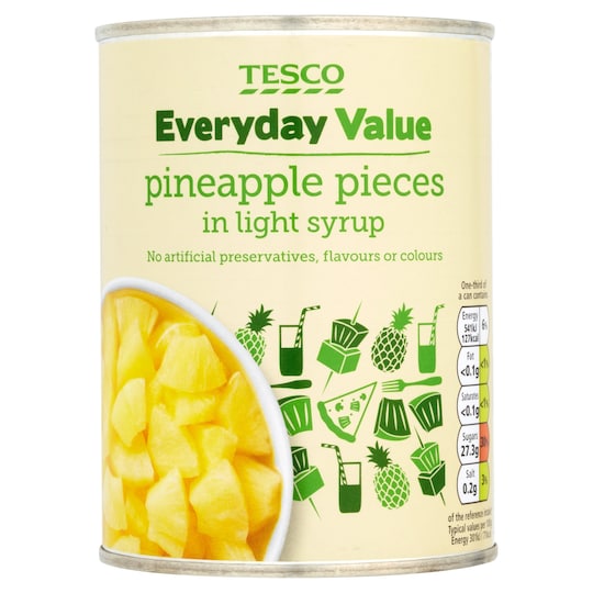 Tesco Everyday Value Pineapple Pieces Light Syrup 540G Tesco Groceries