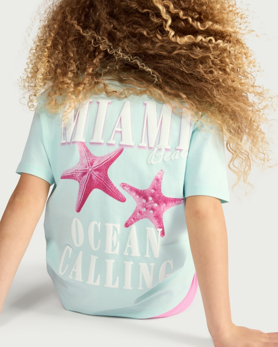 image 1 of F&F Girls 2-Piece Cotton Rich T-Shirt and Cycling Shorts Set in Multi Pink