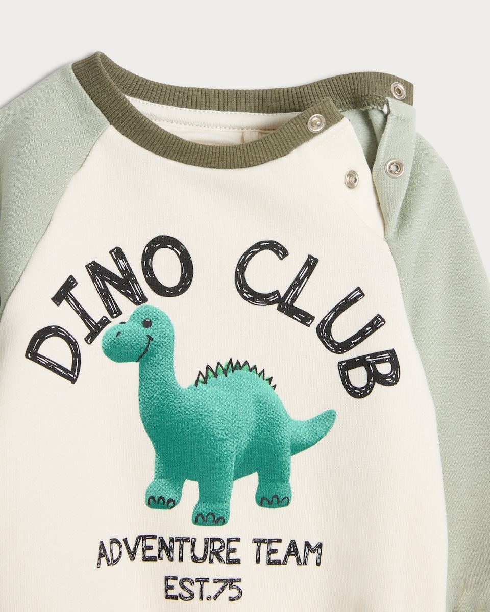 image 1 of F&F Baby 2-Piece Cotton Rich Dino Club Sweatshirt and Joggers Set in Multi