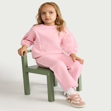 F&F Girls 2-Piece Cotton Rich Lace Trim Sweatshirt and Joggers Set in Pink