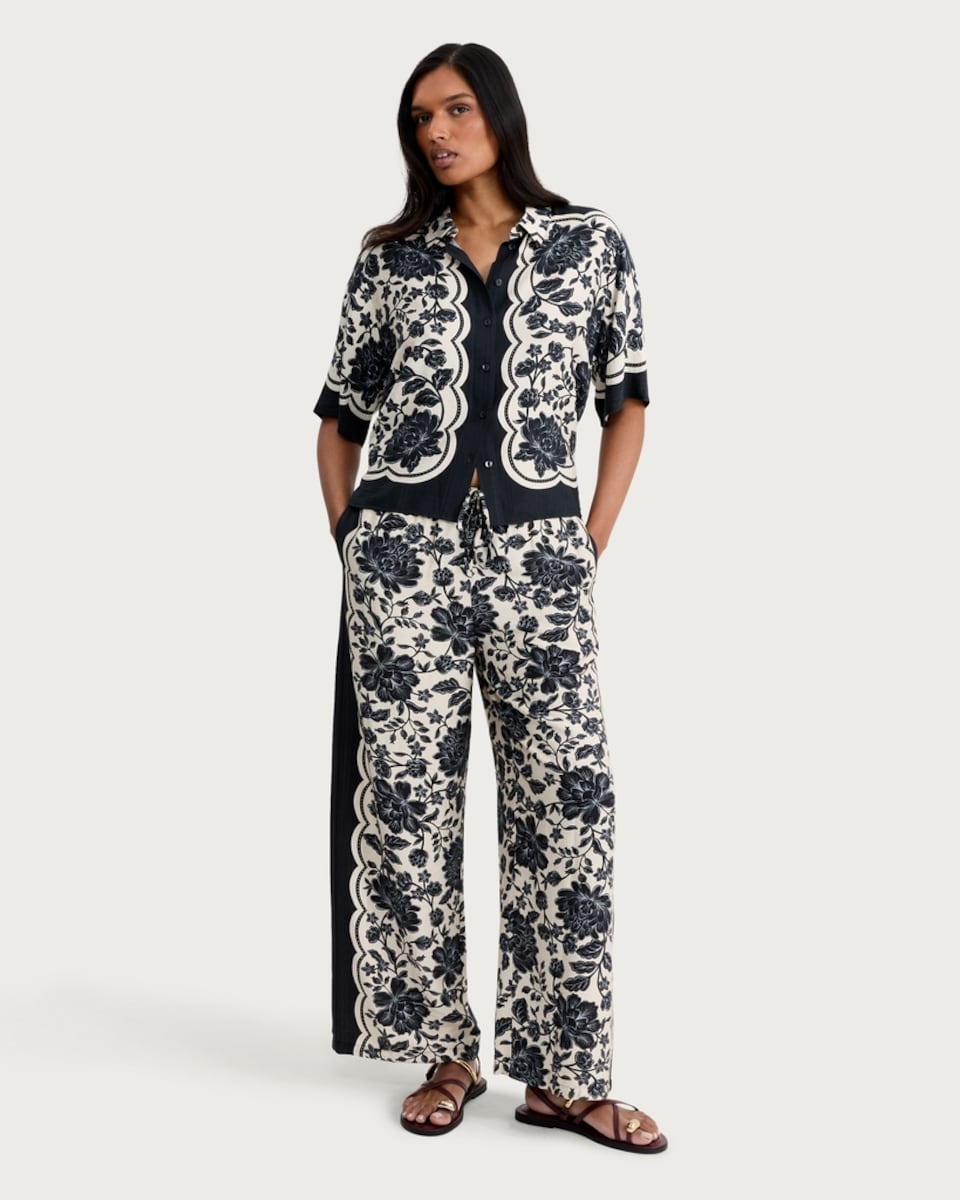 image 1 of The F&F Edit Floral Print Wide Leg Co-ord Trousers in Multi Blue
