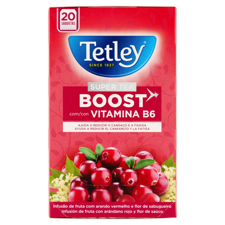 Tetley Boost Super Tea B6 vitaminnal, ízesített gyümölcstea 20 filter 40 g