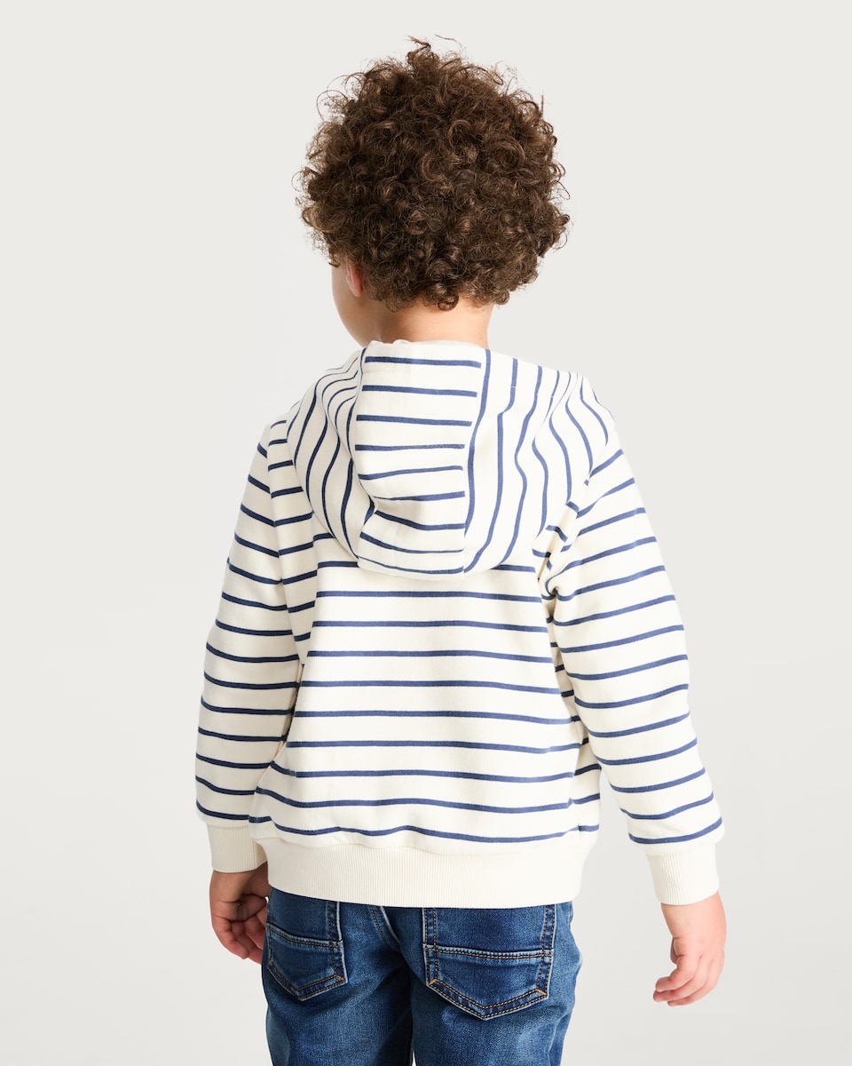 image 1 of F&F Boys Cotton Rich Stripe Print Zip Up Hoodie in Cream