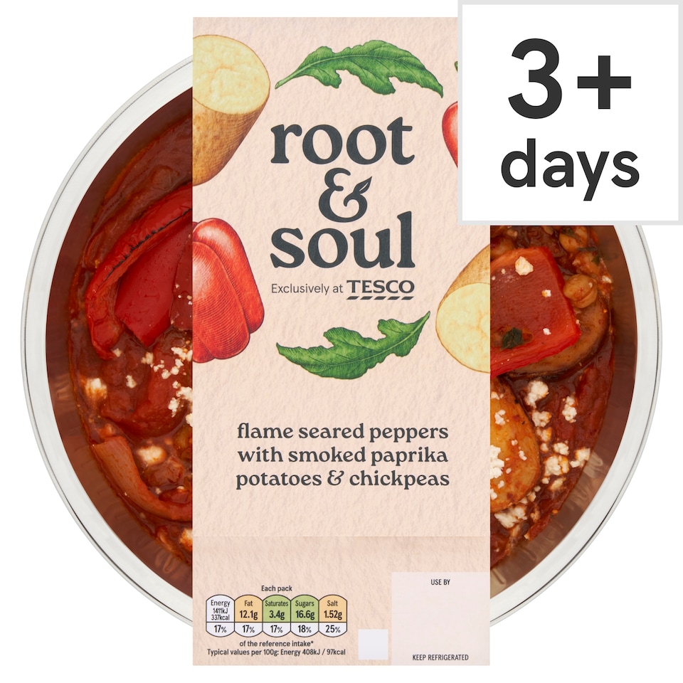 Root & Soul Flame seared peppers with smoked paprika potatoes & chickpeas 380g