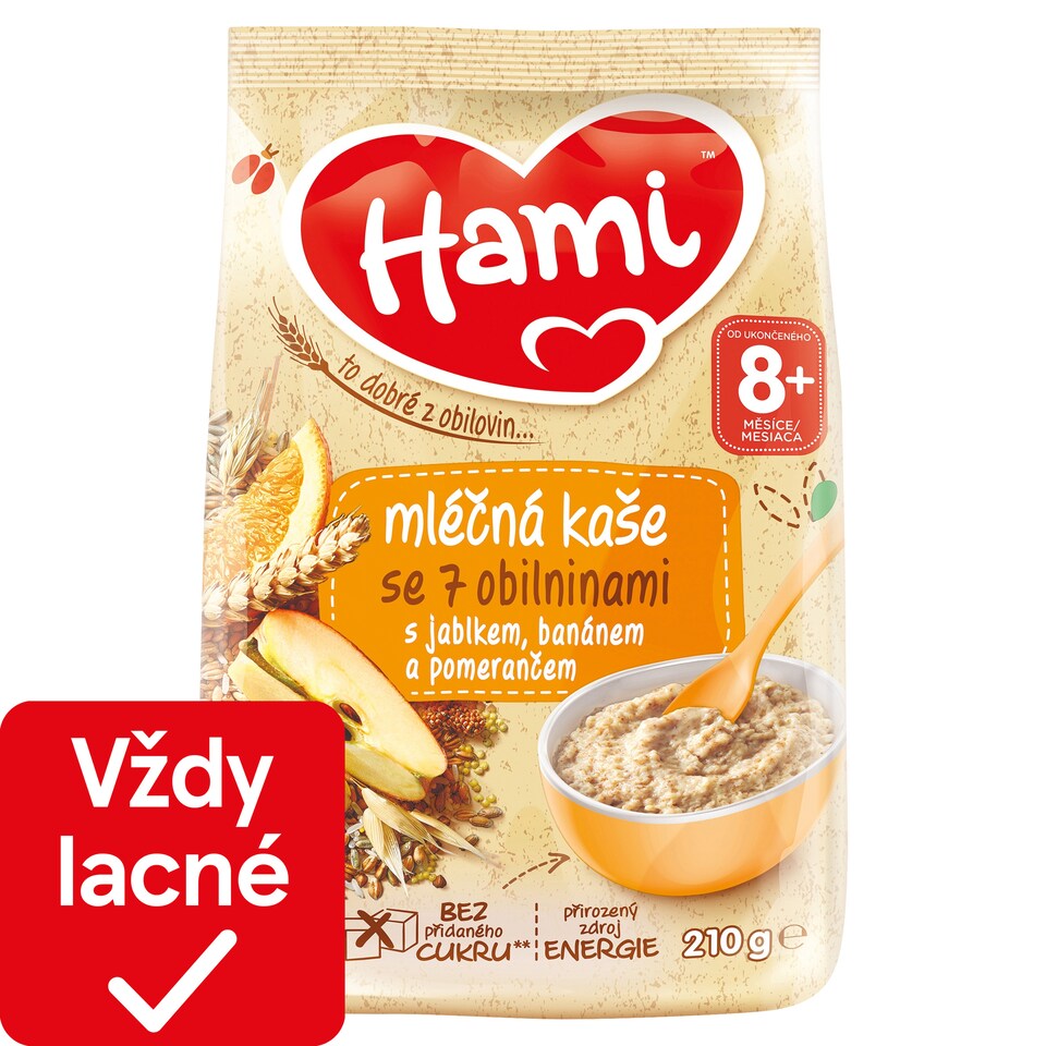 obrázok 1 z Hami mliečna kaša so 7 obilninami s jablkom, banánom a pomarančom 210 g