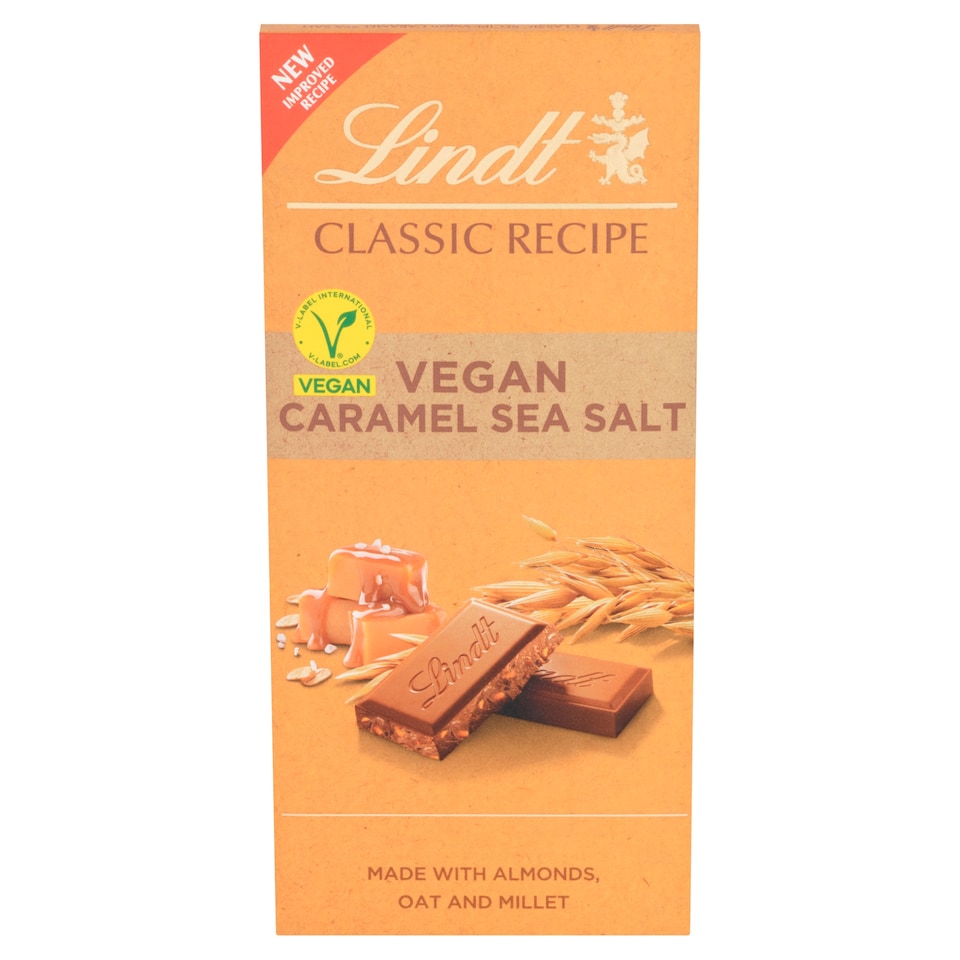 image 1 of Lindt Classic Vegan Caramel Sea Salt Chocolate Bar 100G
