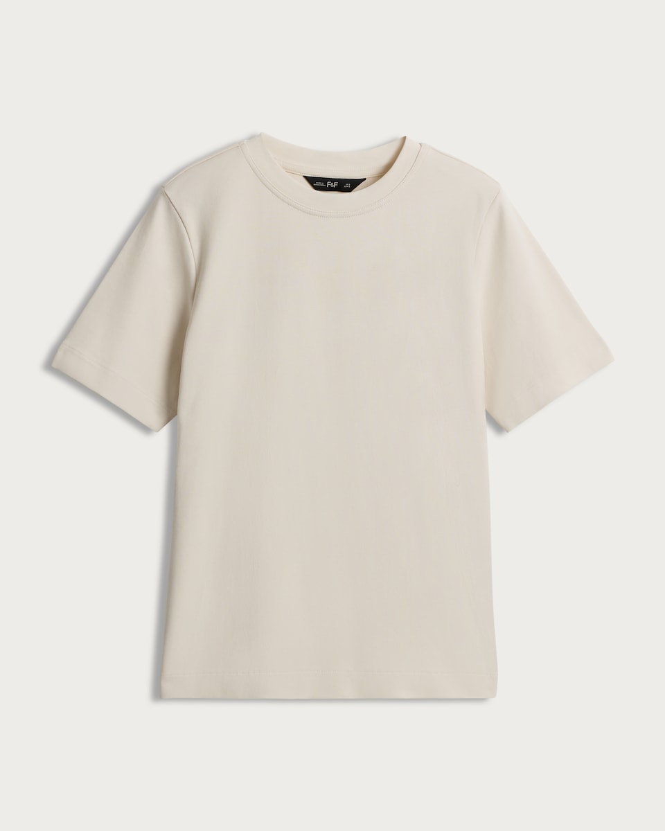 image 1 of F&F Pure Cotton Heavyweight Crew Neck T-Shirt in Cream